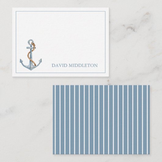 ヴィンテージブルーいかりロープ付パーソナライズされたき ノートカード (正面/裏面)