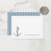 ヴィンテージブルーいかりロープ付パーソナライズされたき ノートカード (正面/裏面インサイチュ)