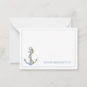 ヴィンテージブルーいかりロープ付パーソナライズされたき ノートカード (正面)