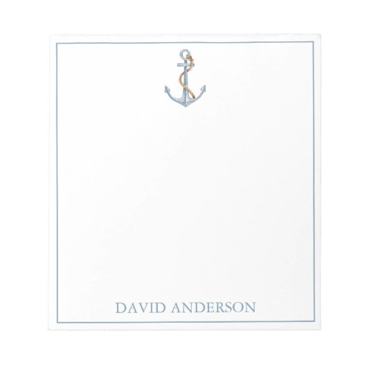 ヴィンテージブルーいかりロープ付パーソナライズされたき ノートパッド (正面)