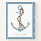 ヴィンテージブルーいかりロープ付パーソナライズされたき ノートブック (裏面)