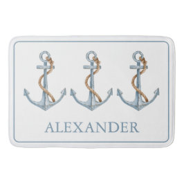 ヴィンテージブルーいかりロープ付パーソナライズされたき バスマット
