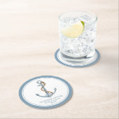 ヴィンテージブルーいかりロープ付パーソナライズされたき ラウンドペーパーコースター (インサイチュ)