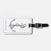 ヴィンテージブルーいかりロープ付パーソナライズされたき ラゲッジタグ (正面横)