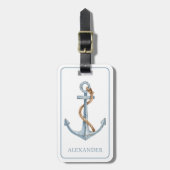 ヴィンテージブルーいかりロープ付パーソナライズされたき ラゲッジタグ (正面縦)