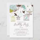 ヴィンテージブルーお洒落ビルダージュ誕生日 招待状 (正面)