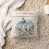 ヴィンテージブルーかわいらし秋のプレイドフローラカボチャ クッション (ブランケット)