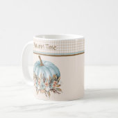 ヴィンテージブルーかわいらし秋のプレイドフローラカボチャ コーヒーマグカップ (正面左)