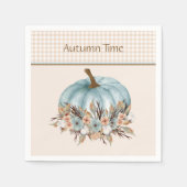 ヴィンテージブルーかわいらし秋のプレイドフローラカボチャ スタンダードカクテルナプキン (正面)