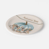 ヴィンテージブルーかわいらし秋のプレイドフローラカボチャ ペーパープレート (アングル)