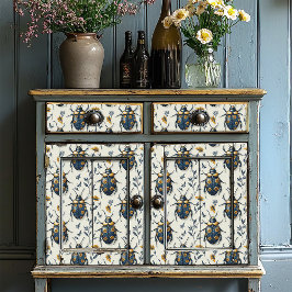 ヴィンテージブルーとイエローフローラ甲虫の模様デコ 薄葉紙