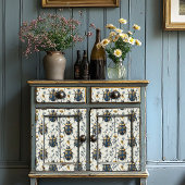 ヴィンテージブルーとイエローフローラ甲虫の模様デコ 薄葉紙