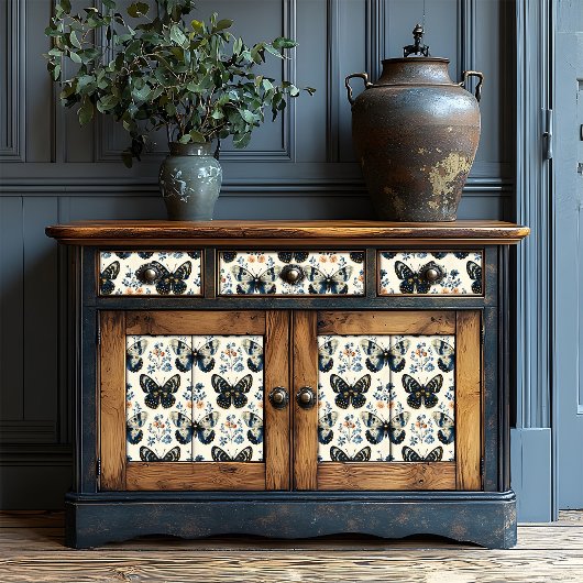 ヴィンテージブルーとクリームバタフライフローラの作成 薄葉紙