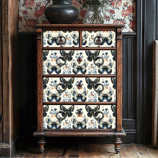 ヴィンテージブルーとクリームバタフライフローラの作成 薄葉紙