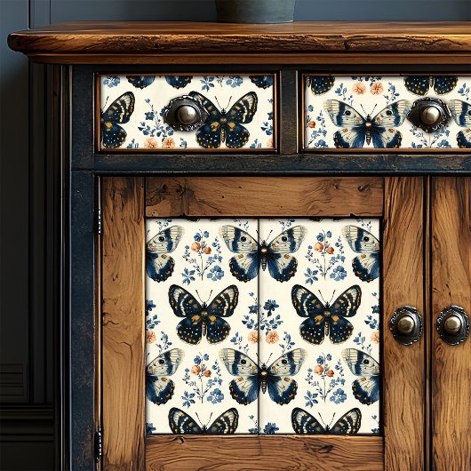 ヴィンテージブルーとクリームバタフライフローラの作成 薄葉紙