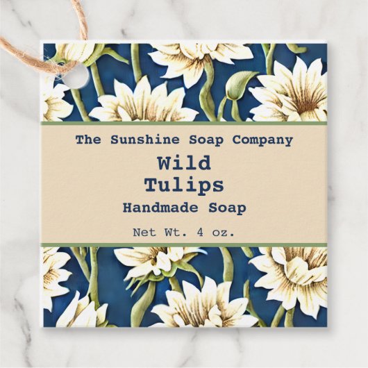 ヴィンテージブルーとクリームフローラ石鹸ラベル フェイバータグ (正面)