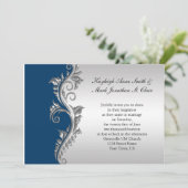 ヴィンテージブルーとシルバー結婚式招待状 招待状 (スタンド正面)