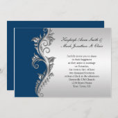 ヴィンテージブルーとシルバー結婚式招待状 招待状 (正面/裏面)