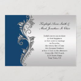 ヴィンテージブルーとシルバー結婚式招待状 招待状