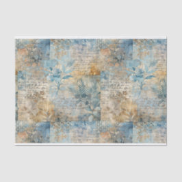 ヴィンテージブルーとセピアフローラコラージパターン#4 薄葉紙