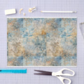 ヴィンテージブルーとセピアフローラコラージパターン#4 薄葉紙 (クラフト)