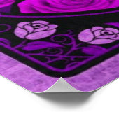 ヴィンテージブルーとパープルシュガースカルとバラ ポスター (角)