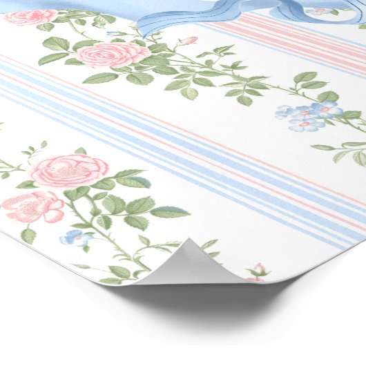 ヴィンテージブルーとピンクのフローラ赤ちゃんシャワーへようこそ ポスター (角)