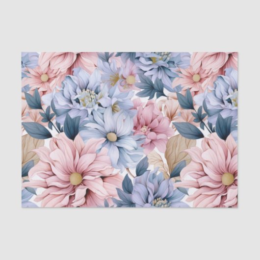 ヴィンテージブルーとピンクの庭の花 薄葉紙 (正面)