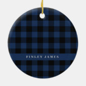 ヴィンテージブルーとブラックバッファロープレイドパーソナライズされた セラミックオーナメント (裏面)
