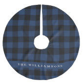 ヴィンテージブルーとブラックバッファロープレイドパーソナライズされた ブラッシュドポリエステルツリースカート (正面)