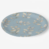 ヴィンテージブルーとベージュ葉の ペーパープレート (アングル)