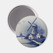 ヴィンテージブルーとホワイトのデルフト絵画アートワーク マグネット (正面/裏面)