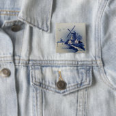 ヴィンテージブルーとホワイトのデルフト絵画アートワーク 缶バッジ (インサイチュ)