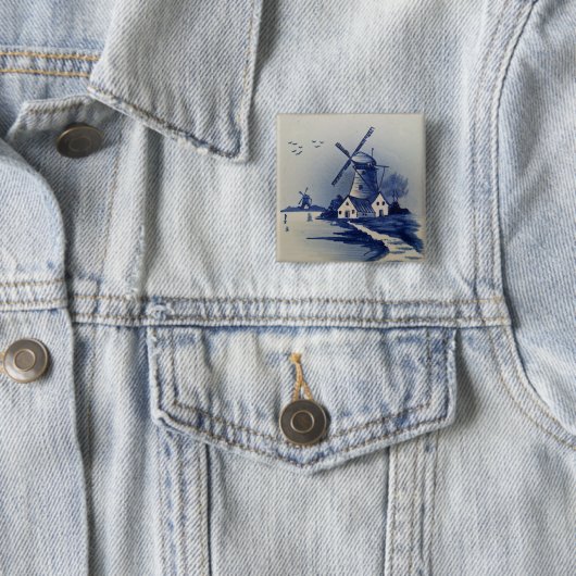 ヴィンテージブルーとホワイトのデルフト絵画アートワーク 缶バッジ (インサイチュ)