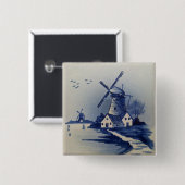 ヴィンテージブルーとホワイトのデルフト絵画アートワーク 缶バッジ (正面&裏面)