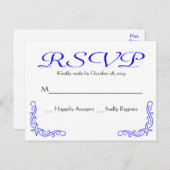 ヴィンテージブルーとホワイトのフローラ結婚/パーティーRSVP インビテーションポストカード (正面/裏面)