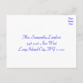 ヴィンテージブルーとホワイトのフローラ結婚/パーティーRSVP インビテーションポストカード (裏面)