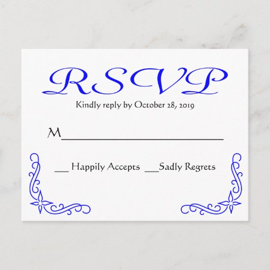 ヴィンテージブルーとホワイトのフローラ結婚/パーティーRSVP インビテーションポストカード (正面)