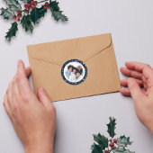 ヴィンテージブルーとホワイトの雪片クリスマスフォト ラウンドシール