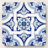 ヴィンテージブルーとホワイトタイルの外観 コースター (正面)