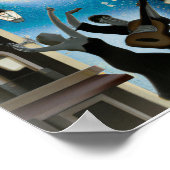 ヴィンテージブルーとホワイトデジタルデコ ポスター (角)