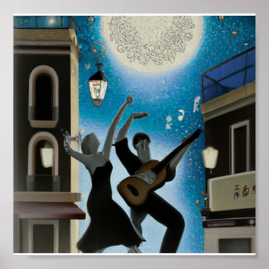 ヴィンテージブルーとホワイトデジタルデコ ポスター (正面)