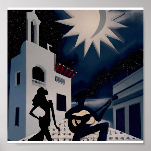 ヴィンテージブルーとホワイトデジタルデコ ポスター (正面)