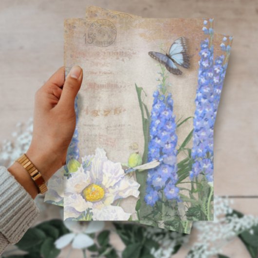 ヴィンテージブルーとホワイトフローラバタフライトンボ 薄葉紙