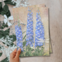 ヴィンテージブルーとホワイトフローラ水色トンボ