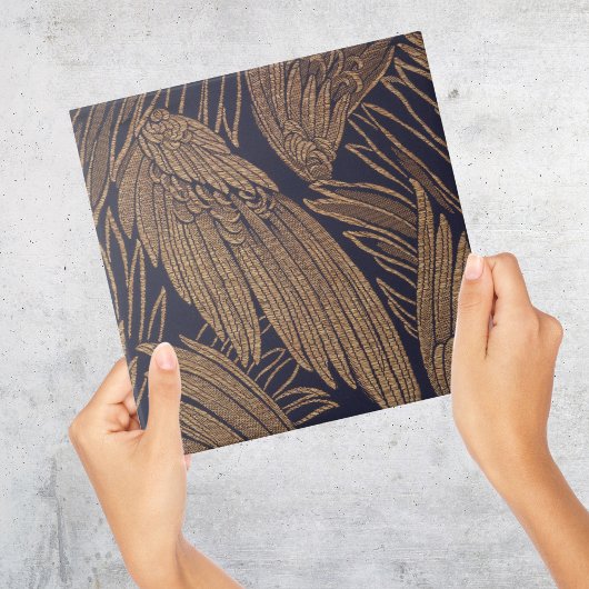 ヴィンテージブルーと金ゴールドウイングパターン タイル