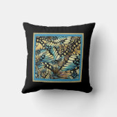 ヴィンテージブルーと金ゴールドバタフライコラージオンブラック クッション (裏面)