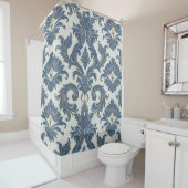ヴィンテージブルーと金ゴールドバロックダマスク シャワーカーテン (インサイチュ)