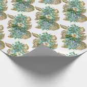 ヴィンテージブルーと金ゴールドフローラ ラッピングペーパー (角)