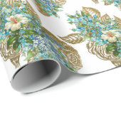 ヴィンテージブルーと金ゴールドフローラ ラッピングペーパー (ロールコーナー)